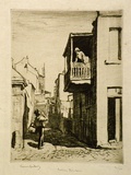 Artist: LINDSAY, Lionel | Title: Little Balcony, Ferry Lane, The Rocks | Date: 1925 | Technique: drypoint, printed in brown ink with plate-tone, from one plate | Copyright: Courtesy of the National Library of Australia