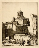 Artist: LINDSAY, Lionel | Title: Church of Santiago, Malaga | Date: 1934 | Technique: drypoint, printed in brown ink with plate-tone, from one plate | Copyright: Courtesy of the National Library of Australia