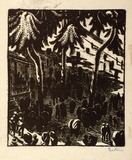 Artist: Hawkins, Weaver. | Title: (Beach scene) | Date: c.1930 | Technique: wood-engraving, printed in black ink, from one block | Copyright: The Estate of H.F Weaver Hawkins