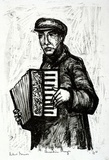 Artist: Grieve, Robert. | Title: Accordion player | Date: 1955 | Technique: lithograph, printed in black ink, from one stone