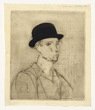 Artist: WILLIAMS, Fred | Title: Portrait of Selwyn Tebbutt | Date: 1954-55 | Technique: etching, printed in black ink with plate-tone, from one zinc plate | Copyright: © Fred Williams Estate