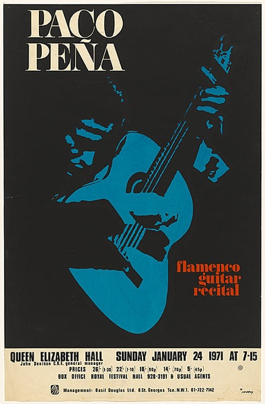 Title: Paco Peña: Fllamenco guitar recital | Date: 1971 | Technique: screenprint, printed in colour, from four stencils