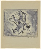 Artist: Cant, James. | Title: The struggle for life. | Date: 1948 | Technique: cliche-verre, printed in blue pigment, from one hand-drawn glass plate | Copyright: © James Cant. Licensed by VISCOPY, Australia, 2008.