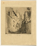 Artist: LINDSAY, Lionel | Title: Ferry Lane, the Rocks, Sydney, demolished. | Date: 1918 | Technique: etching, printed in warm black ink with plate-tone, from one plate | Copyright: Courtesy of the National Library of Australia