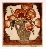 Artist: Wood, Rex. | Title: Tulips | Date: c.1934 | Technique: linocut, printed in colour inks, from multiple blocks