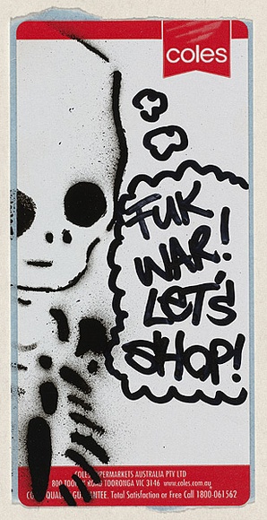 Artist: VEXTA. | Title: War victim goes shopping. | Date: 2004 | Technique: stencil, printed in black ink, from one stencil