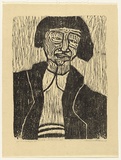 Artist: HANRAHAN, Barbara | Title: Girl in a cardigan | Date: 1962 | Technique: woodcut, printed in black ink, from one block