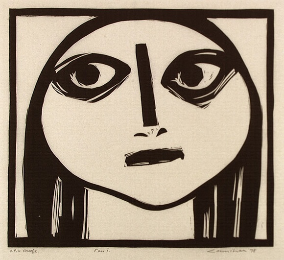 Artist: COUNIHAN, Noel | Title: Face I | Date: 1984 | Technique: linocut, printed in black ink, from one block Artist: COUNIHAN, Noel | Title: Face I | Date: 1984 | Technique: linocut, printed in black ink, from one block