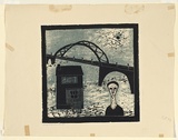 Artist: Salkauskas, Henry. | Title: House near the Bridge | Date: 1957 | Technique: linocut, printed in colour, from two blocks | Copyright: © Eva Kubbos