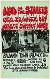 Artist: Zoates, Toby. | Title: Blood on the streets. Glebe Is / White Bay arrest support dance. Balmain Town Hall. | Date: 1977 | Technique: screenprint, printed in colour, from two stencils