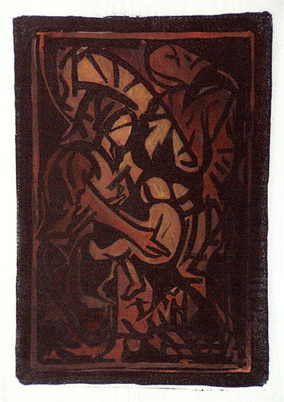 Artist: STEPHEN, Clive | Title: (Family scene) | Date: c.1950 | Technique: linocut, printed in colour, from multiple blocks Artist: STEPHEN, Clive | Title: (Family scene) | Date: c.1950 | Technique: linocut, printed in colour, from multiple blocks