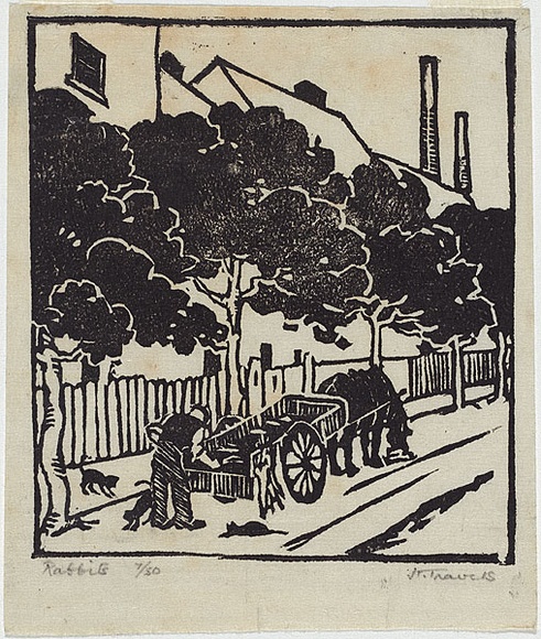 Artist: TRAVERS, Hilda | Title: Rabbits. | Date: (1932) | Technique: linocut, printed in black ink, from one block Artist: TRAVERS, Hilda | Title: Rabbits. | Date: (1932) | Technique: linocut, printed in black ink, from one block