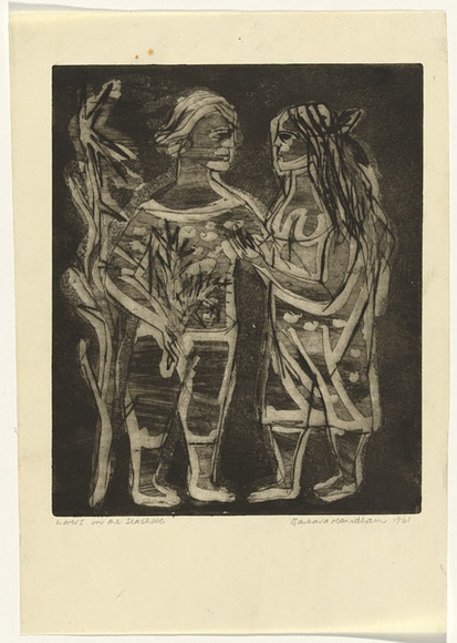 Artist: HANRAHAN, Barbara | Title: Lovers on the seashore | Date: 1961 | Technique: drypoint, printed in black ink, from one plate