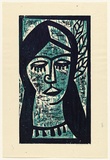 Artist: HANRAHAN, Barbara | Title: Girl with leaves in her hair | Date: 1960 | Technique: woodcut, printed in colour, from two blocks