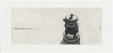 Artist: Crawford, Marian. | Title: not titled [pot in foreground with village in the distance] | Date: 1995 | Technique: etching, printed in black ink, from one plate