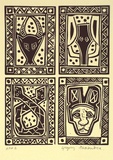 Artist: Alexander, Gregory. | Title: Four decorative heads | Date: 1995, September | Technique: linocut, printed in black ink, from one block