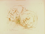 Artist: MACQUEEN, Mary | Title: Aged couple asleep on the Daylight | Date: 1965 | Technique: lithograph, printed in colour, from multiple plates | Copyright: Courtesy Paulette Calhoun, for the estate of Mary Macqueen