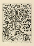 Artist: HANRAHAN, Barbara | Title: Children with birds | Date: 1991 | Technique: etching, printed in black ink with plate-tone, from one plate