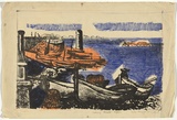 Artist: Cilento, Margaret. | Title: Fishing boats, Spain. | Date: 1954 | Technique: lithograph, printed in colour, from three stones [or plates]