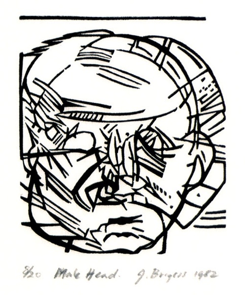 Artist: Burgess, Jeff. | Title: Male head. | Date: 1982 | Technique: linocut, printed in black ink, from one block