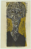 Artist: HANRAHAN, Barbara | Title: not titled [portrait of a woman in green]. | Date: 1962 | Technique: woodcut, printed in colour, from two blocks