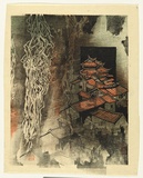 Artist: Thorpe, Lesbia. | Title: (Taiwanese village) | Date: 1978 | Technique: woodcut, printed in colour, from three blocks