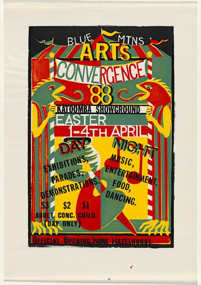 Artist: UNKNOWN | Title: Blue Mountains arts convergence | Date: 1988 | Technique: screenprint, printed in colour, from multiple stencils