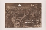 Artist: Forbes, Clem. | Title: not titled [bush landscape with dwelling]. | Technique: etching and aquatint, printed in brown ink, from one plate