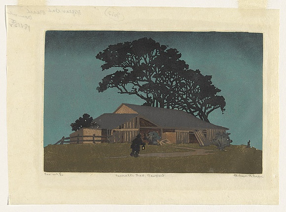 Artist: PALMER, Ethleen | Title: Farrell's shed, Newport | Date: 1935 | Technique: linocut, printed in colour, from multiple blocks Artist: PALMER, Ethleen | Title: Farrell's shed, Newport | Date: 1935 | Technique: linocut, printed in colour, from multiple blocks