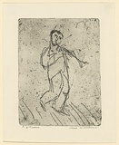 Artist: WILLIAMS, Fred | Title: The trumpeter | Date: 1955-56 | Technique: etching and foul biting, printed in black ink, from one copper plate | Copyright: © Fred Williams Estate