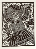 Artist: HANRAHAN, Barbara | Title: Girl with birds. | Date: 1989 | Technique: linocut, printed in black ink, from one block