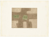 Artist: Cameron, Dorothy. | Title: not titled [brown and green shapes] | Date: 1977 | Technique: soft-ground etching, printed in brown and green ink, from two plates