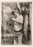 Artist: Reynolds, Frederick George. | Title: (Boy playing a flute) | Date: 1927 | Technique: lithograph, printed in black ink, from one stone