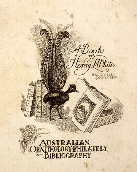 Artist: LINDSAY, Lionel | Title: Book plate: Henry L. White | Date: 1914 | Technique: etching, printed in black ink, from one plate | Copyright: Courtesy of the National Library of Australia