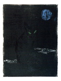 Artist: Buckley, Sue. | Title: Cat and moon. | Date: 1961 | Technique: linocut, printed in colour, from multiple blocks | Copyright: This work appears on screen courtesy of Sue Buckley and her sister Jean Hanrahan