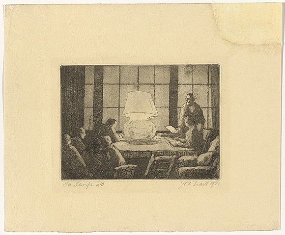 Artist: TRAILL, Jessie | Title: La lampe [the lamp] | Date: 1951 | Technique: aquatint and etching, printed in black ink with plate-tone, from one plate
