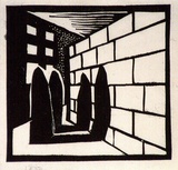 Artist: Barwell, Geoff. | Title: (The courtyard). | Date: (1955) | Technique: linocut, printed in black ink, from one block
