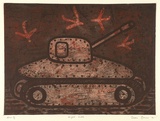 Artist: Bowen, Dean. | Title: Night battle | Date: 1991 | Technique: etching, printed in red and black ink, from two plates