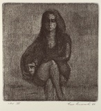 Artist: Anceschi, Eros. | Title: not titled [seated figure] | Date: 1988 | Technique: aquatint, printed in black ink with plate-tone, from one copper plate