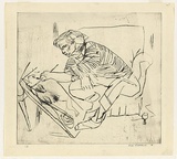 Artist: WILLIAMS, Fred | Title: John Perceval painting | Date: 1958 | Technique: drypoint, printed in black ink, from one copper plate; touched with pencil | Copyright: © Fred Williams Estate
