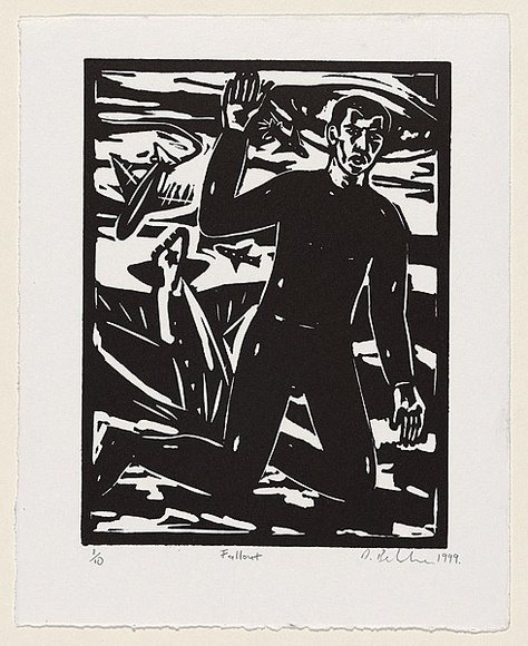 Title: Fallout. | Date: 1999 | Technique: linocut, printed in black ink, from one block