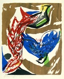 Artist: Brash, Barbara. | Title: Red-plumed and blue Birds of Paradise. | Date: 1965 | Technique: screenprint, printed in colour, from eight stencils