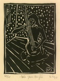 Artist: Nguyen, Tuyet Bach. | Title: Dan Tam Huyen [3 strings lute] | Date: 1990 | Technique: linocut, printed in black ink, from one block