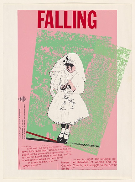 Artist: McMAHON, Marie | Title: Falling in love the immaculate deception | Date: 1975 | Technique: screenprint, printed in colour, from multiple stencils | Copyright: © Marie McMahon. Licensed by VISCOPY, Australia Artist: McMAHON, Marie | Title: Falling in love the immaculate deception | Date: 1975 | Technique: screenprint, printed in colour, from multiple stencils | Copyright: © Marie McMahon. Licensed by VISCOPY, Australia