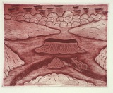 Artist: Bowen, Dean. | Title: The excavator | Date: 1989 | Technique: etching, printed in red ink, from one plate