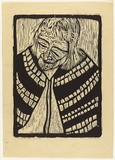 Artist: HANRAHAN, Barbara | Title: Old woman with a shawl | Date: 1962 | Technique: woodcut, printed in black ink, from one block