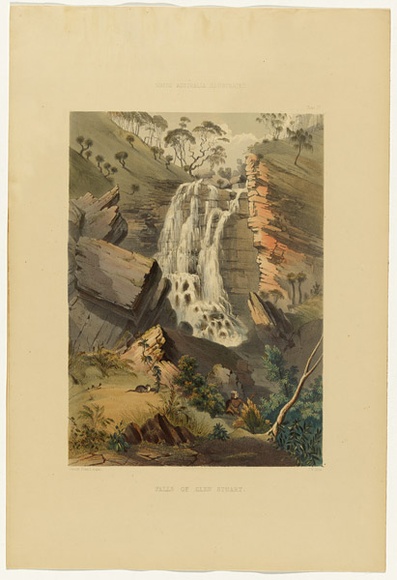 Artist: ANGAS, George French | Title: Falls of Glen Stuart. | Date: 1846-47 | Technique: lithograph, printed in colour, from multiple stones; varnish highlights by brush Artist: ANGAS, George French | Title: Falls of Glen Stuart. | Date: 1846-47 | Technique: lithograph, printed in colour, from multiple stones; varnish highlights by brush
