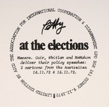 Artist: Petty, Bruce. | Title: Petty at the election. Association for International Cooperation & Disarmament. | Date: 1972