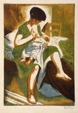 Artist: Hawkins, Weaver. | Title: Mother and child | Date: c.1928 | Technique: woodcut, printed in colour, from multiple blocks | Copyright: The Estate of H.F Weaver Hawkins