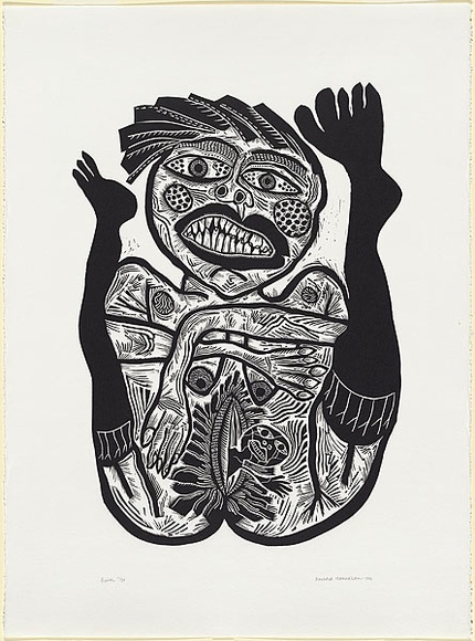 Artist: HANRAHAN, Barbara | Title: Birth | Date: 1986 | Technique: linocut, printed in black ink, from one block